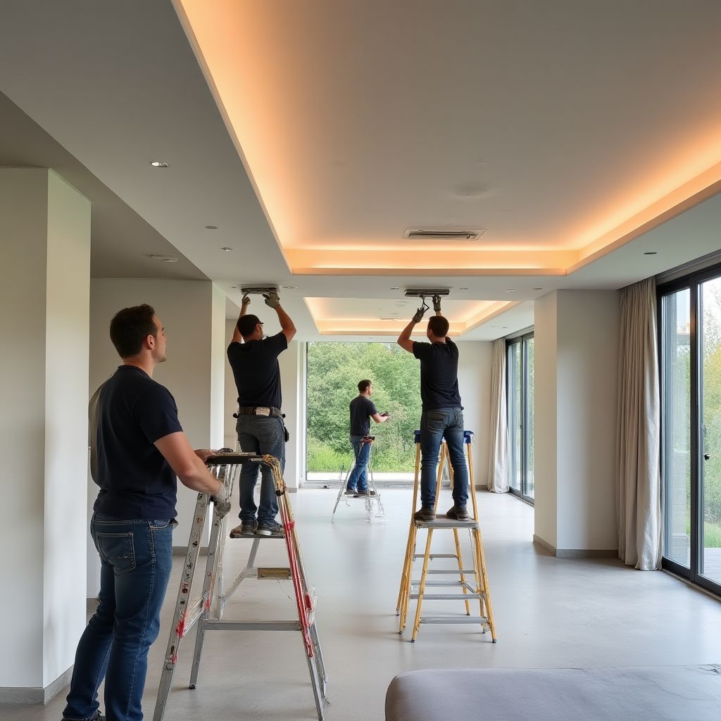 SpannDeckenKöln Team bei der Arbeit an einem Kundenprojekt